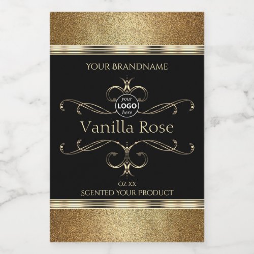 Luxurious Gold Glitter Black Product Labels Logo