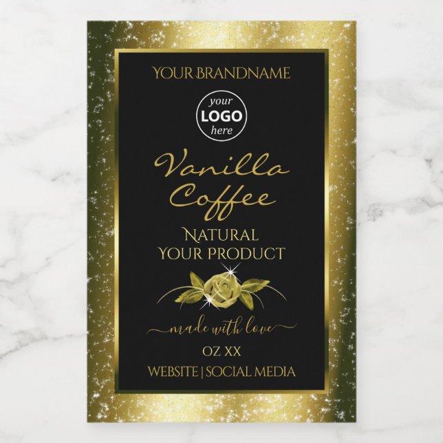 Luxurious Gold Glitter Black Product Labels Logo (Single Label)