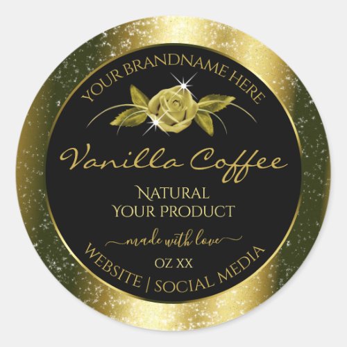 Luxurious Gold Glitter Floral Black Product Labels