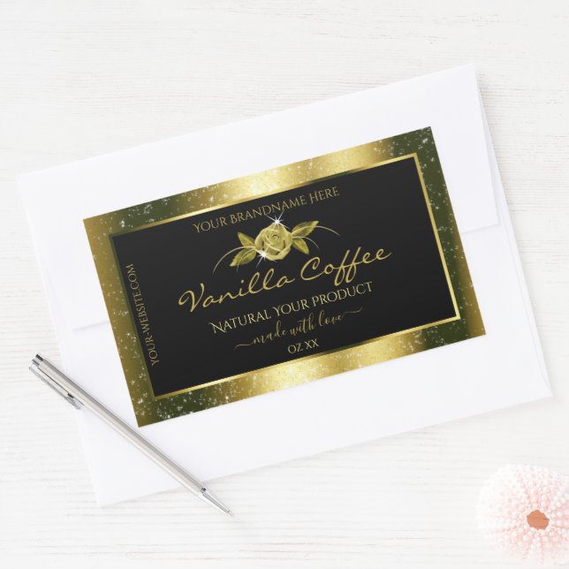 Luxurious Gold Glitter Floral Black Product Labels (Envelope)