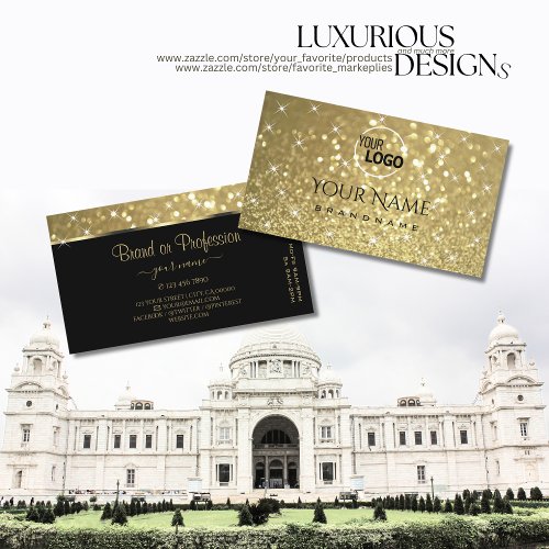 Luxurious Gold Glitter Luminous Stars add Logo Business Card