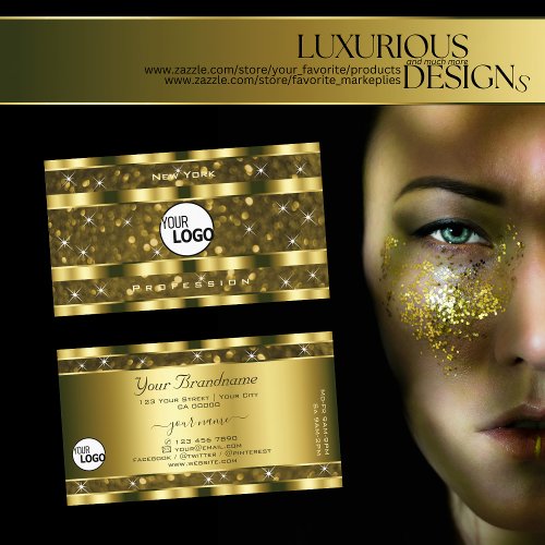 Luxurious Gold Glitter Luminous Stars add Logo Business Card