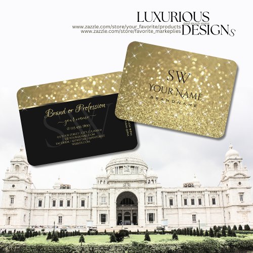 Luxurious Gold Glitter Luminous Stars and Initials Business Card