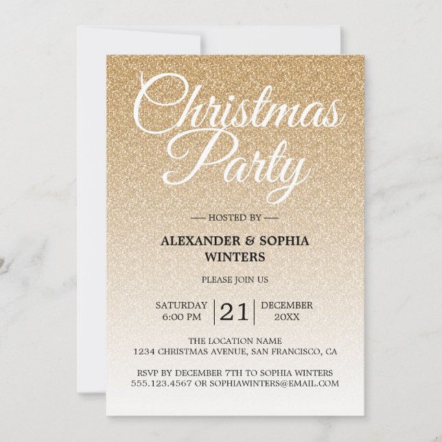 Luxurious Gold Glitter Ombre Christmas Party Invitation (Front)