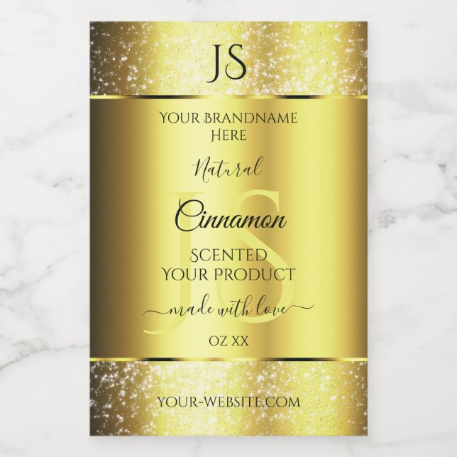 Luxurious Gold Glitter Product Label with Monogram (Single Label)