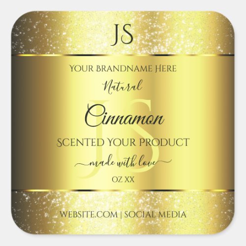 Luxurious Gold Glitter Product Label with Monogram