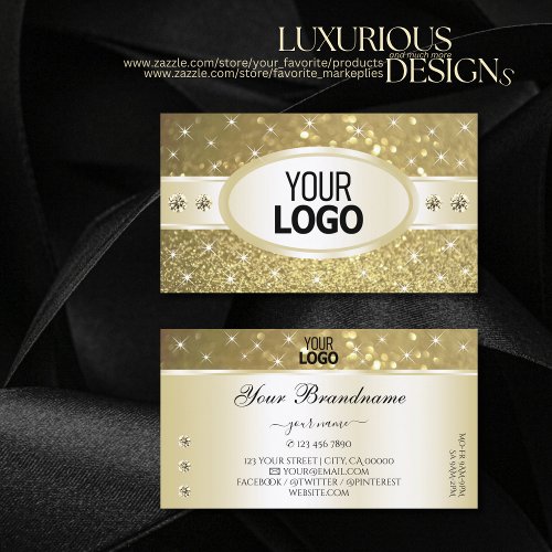 Luxurious Gold Glitter Sparkle Diamonds add Logo Business Card