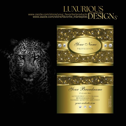 Luxurious Gold Glitter Sparkle Stars with Diamonds Business Card