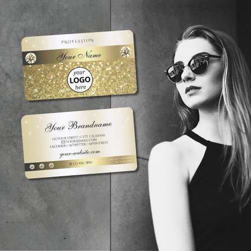 Luxurious Gold Glitter Sparkling Stars Logo Modern Business Card