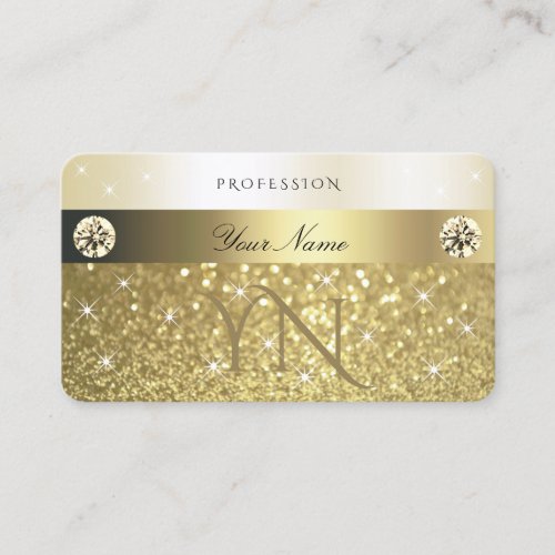 Luxurious Gold Glitter Sparkling Stars Monogram Business Card