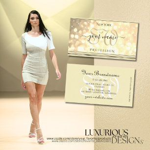 Luxurious Gold Glitter Stars Initials Beige Golden Business Card