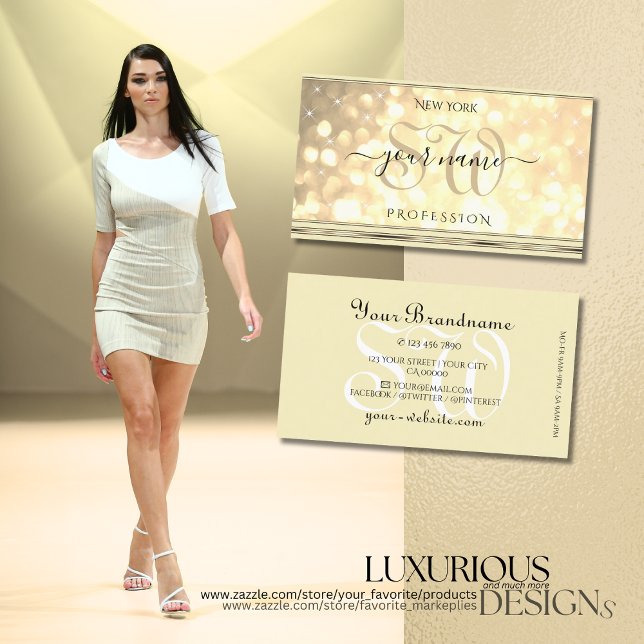 Luxurious Gold Glitter Stars Initials Beige Golden Business Card (Creator Uploaded)