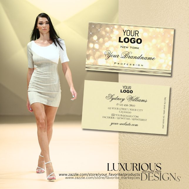 Luxurious Gold Glitter Stars Logo Beige and Golden Business Card (Creator Uploaded)