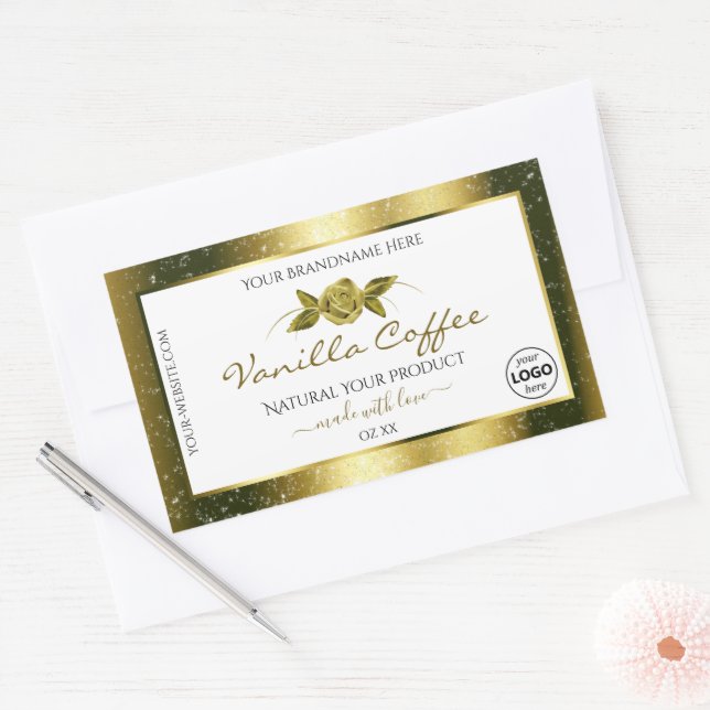 Luxurious Gold Glitter White Product Labels Logo (Envelope)