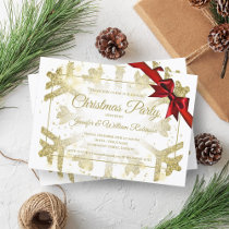 Luxurious Gold Glitter Xmas Holiday Red Ribbon Invitation