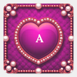 Luxurious Gold Heart Frame Adorned With Pearls Square Sticker