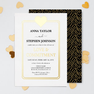 Luxurious Gold Heart Love & Commitment Ceremony Foil Invitation