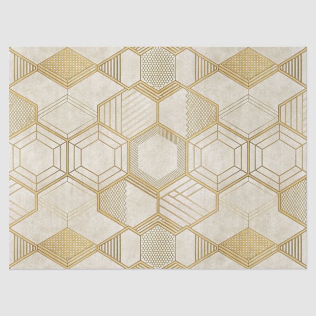 Luxurious Gold Hexagon Pattern - Marble Texture 2 Tissue Paper (Front)