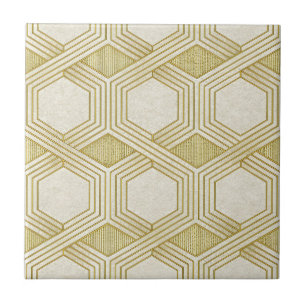 Luxurious Gold Hexagon Pattern - Marble Texture Ceramic Tile