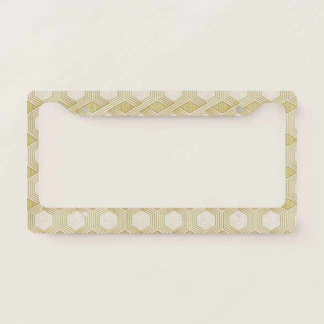Luxurious Gold Hexagon Pattern - Marble Texture License Plate Frame (Front)