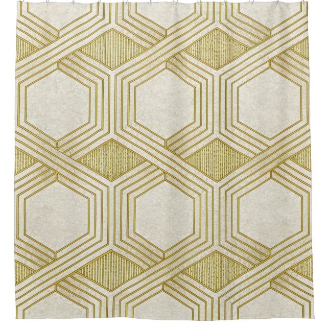 Luxurious Gold Hexagon Pattern - Marble Texture Shower Curtain (Front)