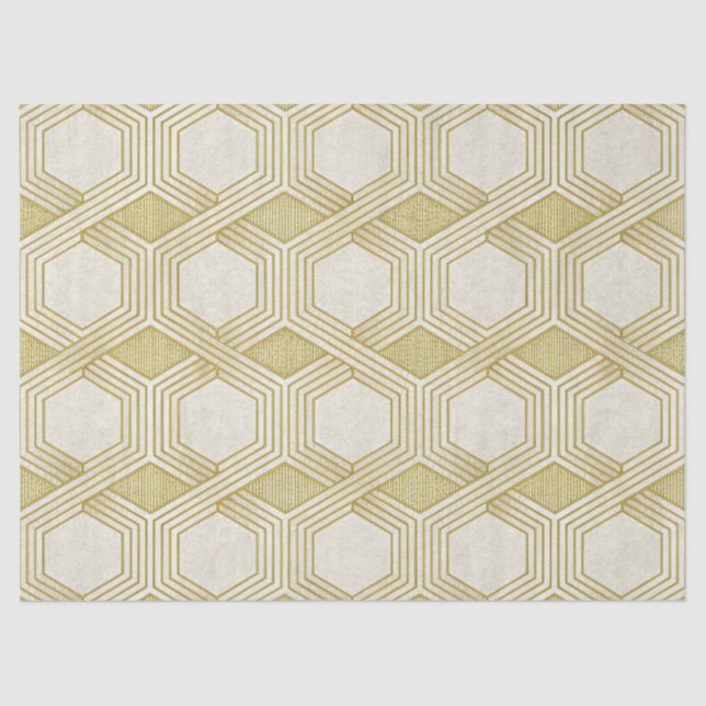 Luxurious Gold Hexagon Pattern - Marble Texture Tissue Paper (Front)