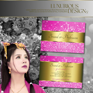 Luxurious Gold Hot Pink Glitter Sparkling Stars Business Card