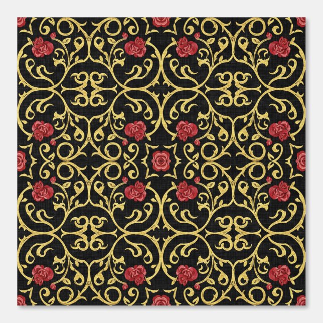 Luxurious gold leafed red rosette design wallpaper  (Front)