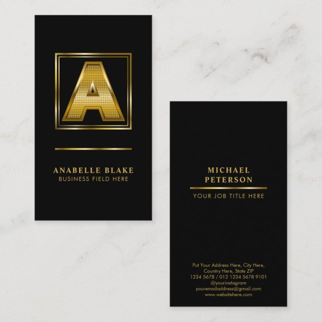 Luxurious Gold Letter A Business Card (Front/Back)