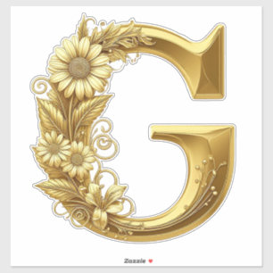 Luxurious Gold Letter G with Floral Daisies Design Sticker