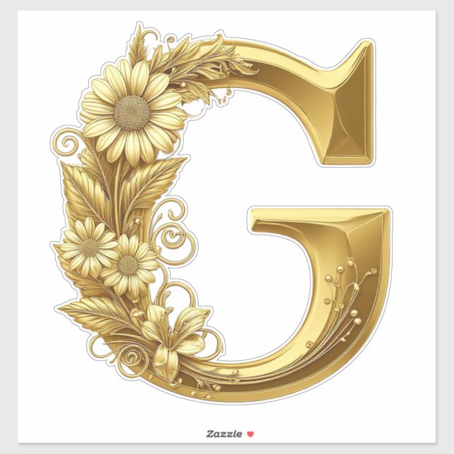 Luxurious Gold Letter G with Floral Daisies Design Sticker (Sheet)