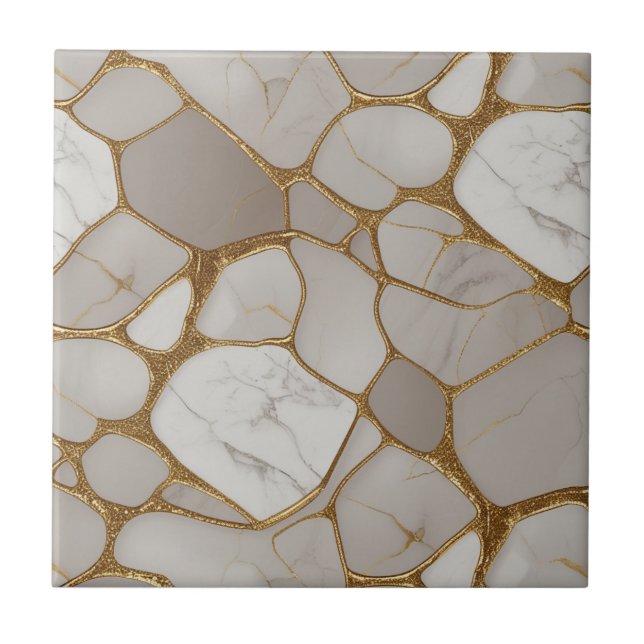 Luxurious Gold Marble Mosaic - Elegant Original Ceramic Tile (Front)