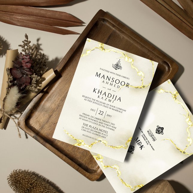 Luxurious Gold Marble Texture Islamic Wedding Invitation (Creator Uploaded)
