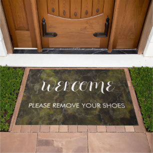 Luxurious Gold Marble Welcome Please Remove Shoes Doormat