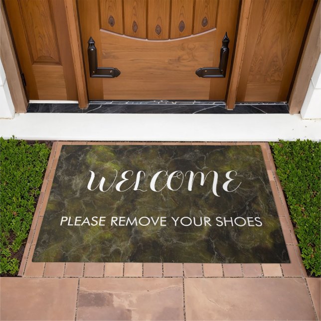 Luxurious Gold Marble Welcome Please Remove Shoes Doormat (Outdoor)