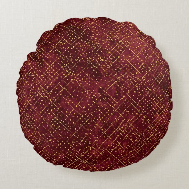 Luxurious Gold Maroon Pixels , Elegant, Modern Round Pillow (Front)