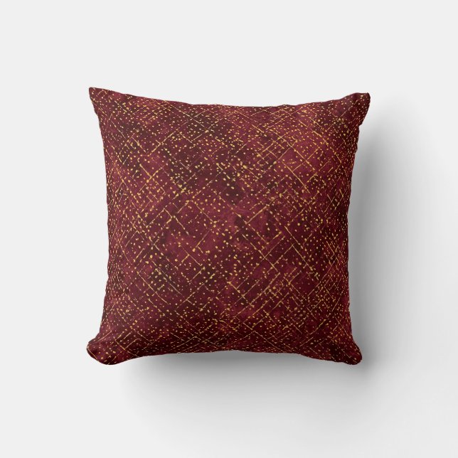 Luxurious Gold Maroon Pixels , Elegant, Modern Throw Pillow (Front)