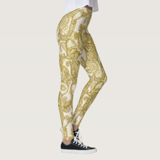 Luxurious Gold Melange Paisley Leggings