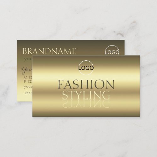 Luxurious Gold Modern Mirror Font Chic with Logo Business Card