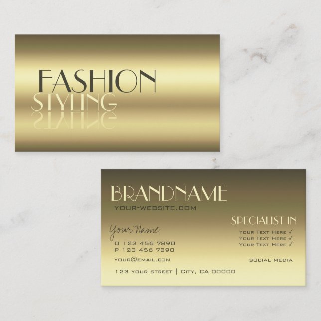 Luxurious Gold Modern Mirror Letters Professional Business Card (Front/Back)