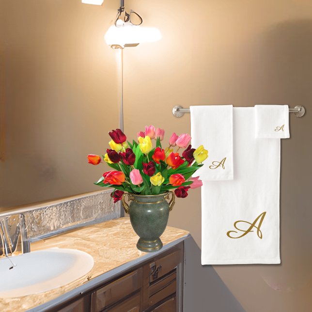 Luxurious Gold Monogram Customisable Bath Towel Set (neutral and luxurious for any bathroom, add a touch of class and personalisation.)