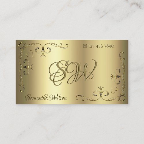 Luxurious Gold Ornate Corners with Initials Golden Business Card