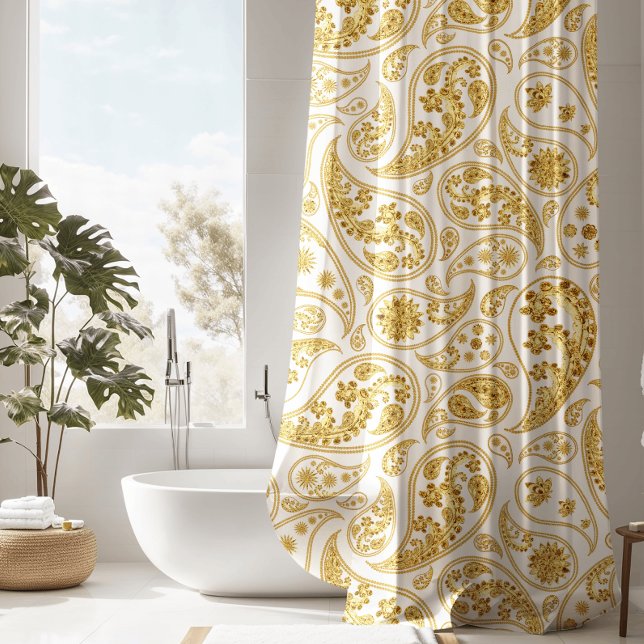 Luxurious Gold Paisley Shower Curtain (Creator Uploaded)