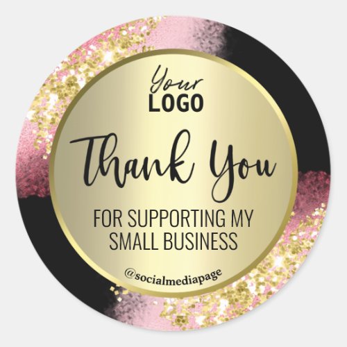 Luxurious Gold Pink Glitter Thank You Logo Classic Round Sticker