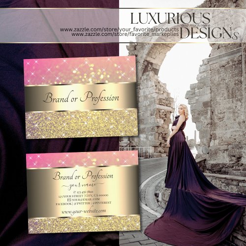 Luxurious Gold Pink Purple Glitter Luminous Stars Business Card