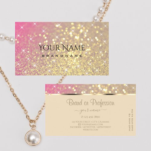 Luxurious Gold Pink Purple Glitter Stars Elegance Business Card