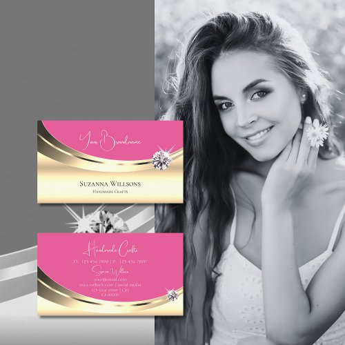 Luxurious Gold Pink with Diamond and Glitter Stars Business Card