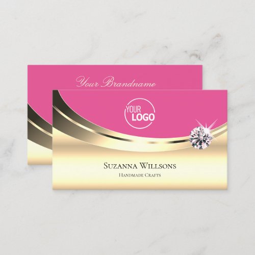 Luxurious Gold Pink with Logo Sparkling Diamond Business Card