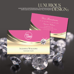 Luxurious Gold Pink with Logo Sparkling Diamond Business Card