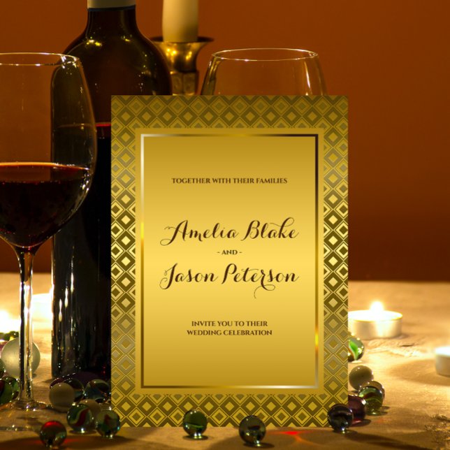 Luxurious Gold Rhombus Carving Pattern Wedding Invitation (Creator Uploaded)